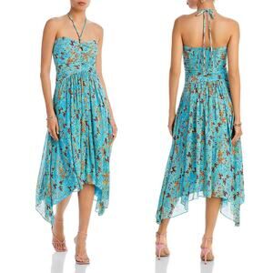 ALC Violet Strapless Halter Asymmetric‎ Dress Floral Silk Blue Size 8 NWOT